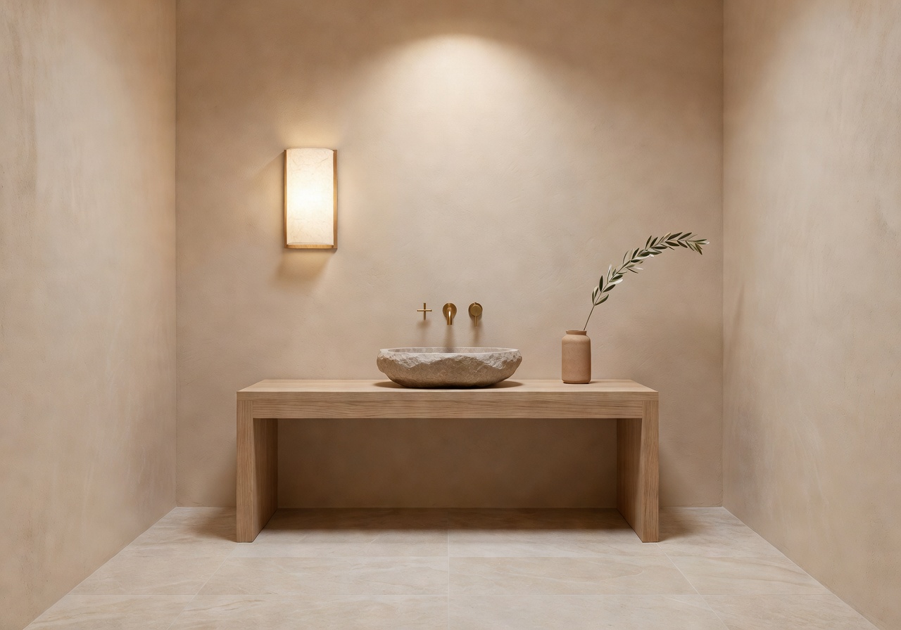 Reka bentuk bilik air AI gaya spa Japandi